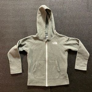 Gray, light weight, hooded north face.
